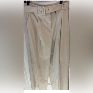 Loft Trousers Career Dress Pants Wide Leg Belted Heavyweight Womens 10 Cream